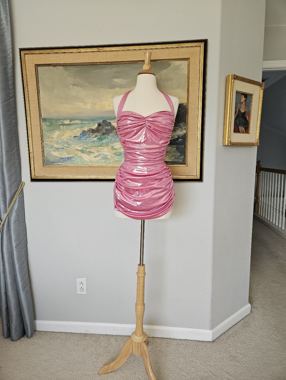 Norma Kamali Pink Metallic Vintage Style One Piece Bathing Suit Pinup Swimsuit - Picture 2 of 7